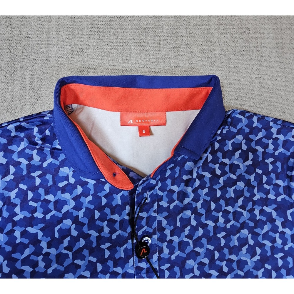 REDVANLY Norton Polo Shirt Mazarine Blue S Athletic Geometric Stretch Golf - Picture 2 of 12